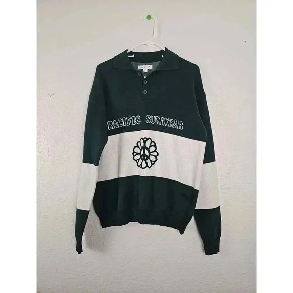 PacSun Other - Pacsun Green White Petal Knitted Jumper Long Sleeve Button Small